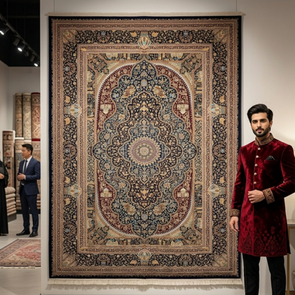 Persian Isfahan Medallion Pure Silk Abresham Rug 7 ft x 10 ft | 1600 Reed