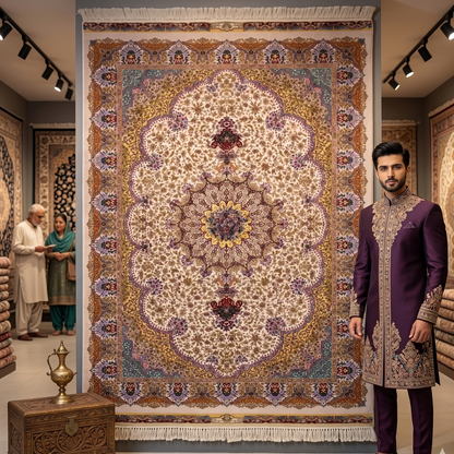 Persian Silk Tabriz Rug 2.5 ft x 4 ft | Pure Silk Abresham 1600 Reed