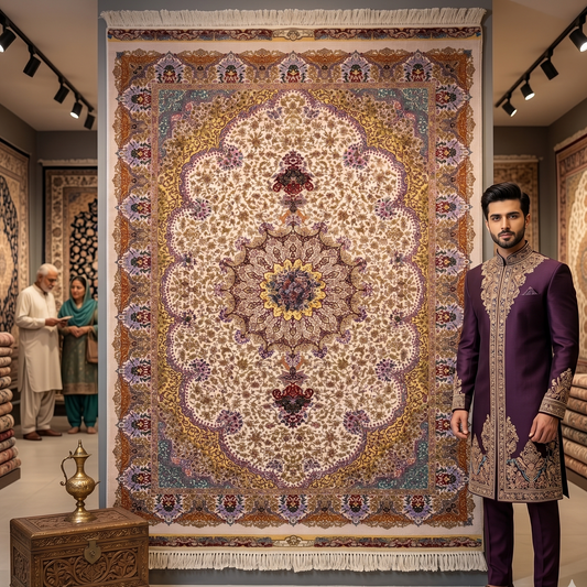 Persian Silk Tabriz Rug 2.5 ft x 4 ft | Pure Silk Abresham 1600 Reed