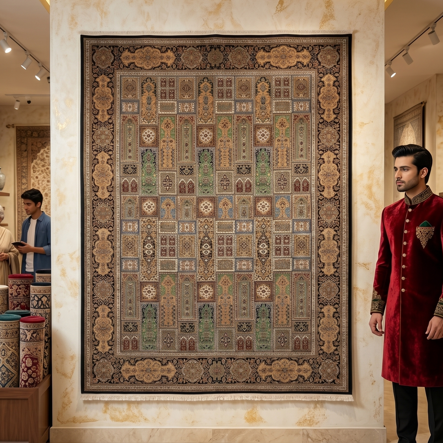 Persian Bagh Garden Panel Pure Silk Abresham Rug 7 ft x 10 ft | 1600 Reed