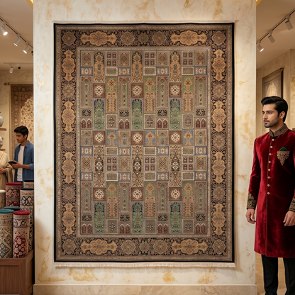 Persian Bagh Garden Panel Pure Silk Abresham Rug 7 ft x 10 ft | 1600 Reed