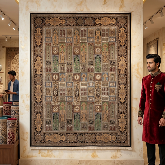 Persian Bagh Garden Panel Pure Silk Abresham Rug 7 ft x 10 ft | 1600 Reed