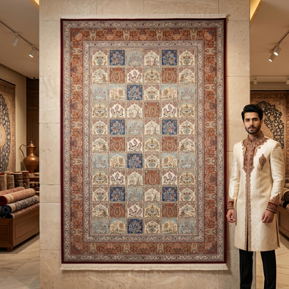 Persian Garden Silk Rug 7 ft x 10 ft | 1600 Reed Pure Silk Abresham
