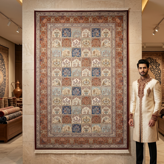 Persian Garden Silk Rug 7 ft x 10 ft | 1600 Reed Pure Silk Abresham