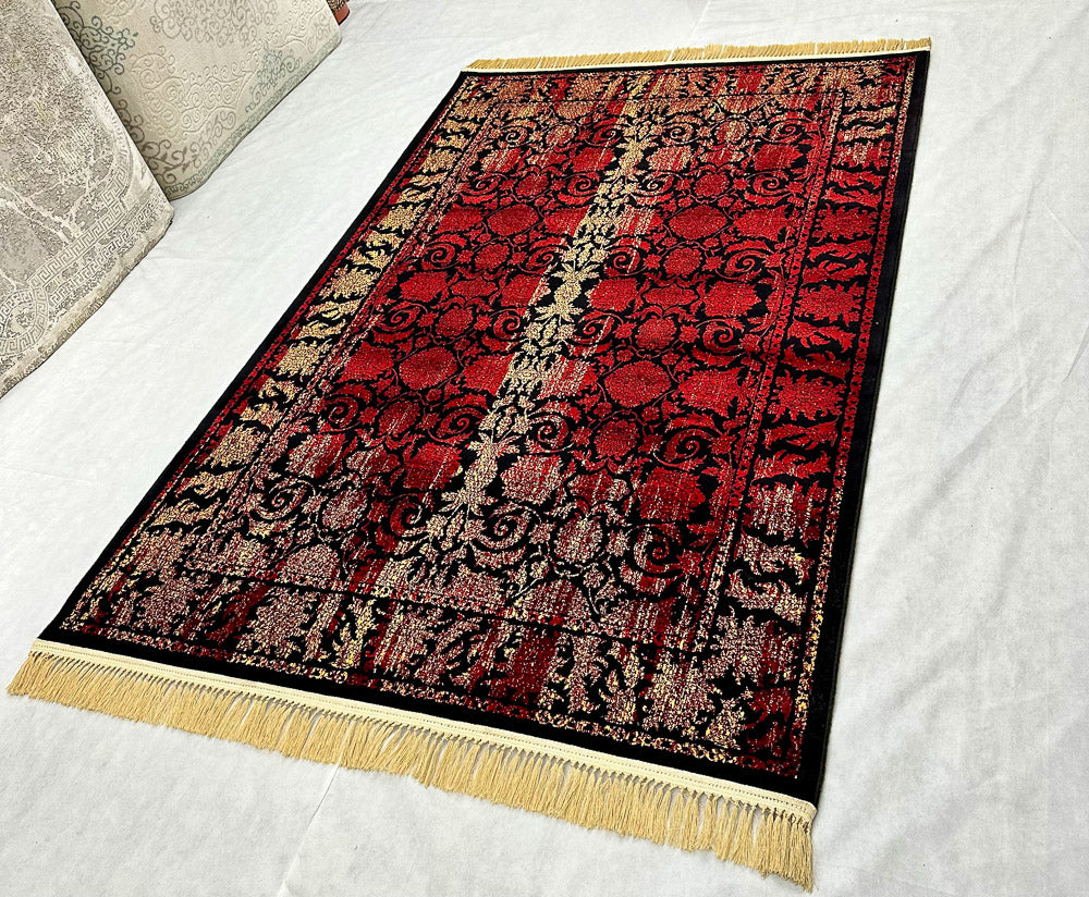 Elegant Black and Red Wine Persian Area Rug - 5 ft x 8 ft - 700 Reeds Nagina Mashad Helal Collection