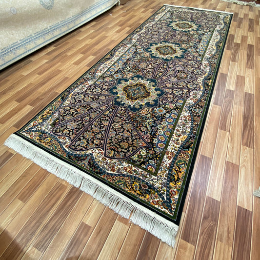 5 ft x 13 ft - Area Rug - Persian 1000 Reeds - Shahkar 1 - Black with Multi Colors
