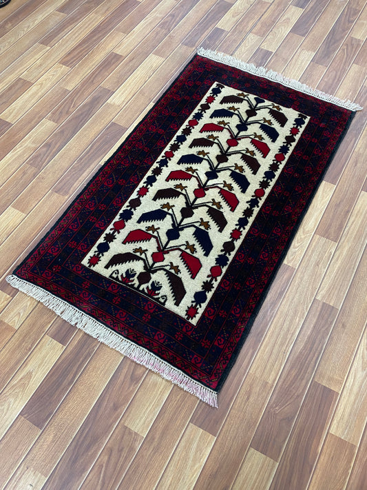 Authentic Baluchi 1 - 3 ft x 5 ft - Handmade Carpet - Black and Beige - Timeless Beauty for Your Home