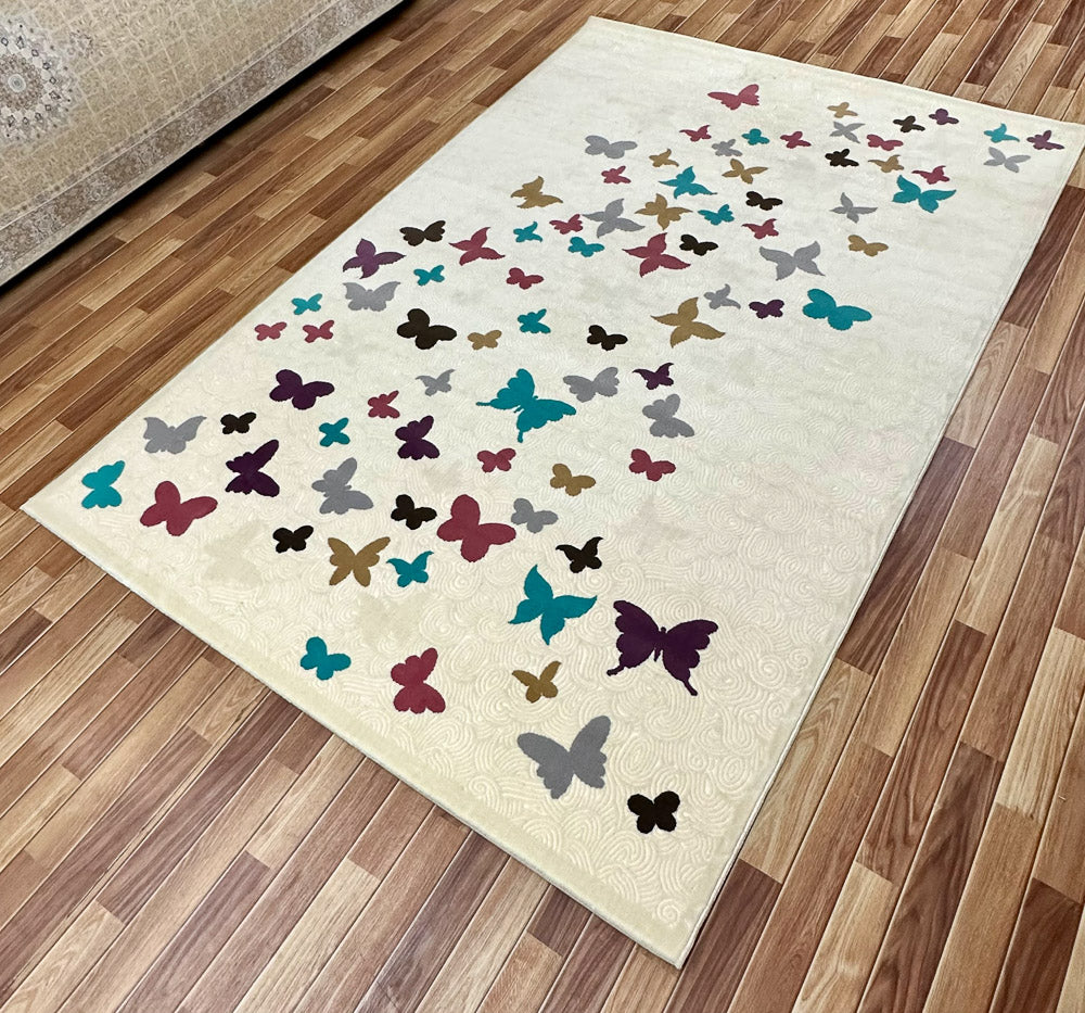 Charming 7 ft x 10 ft Persian 700 Reeds Sepas 1 Area Rug - Beige with Butterfly Design