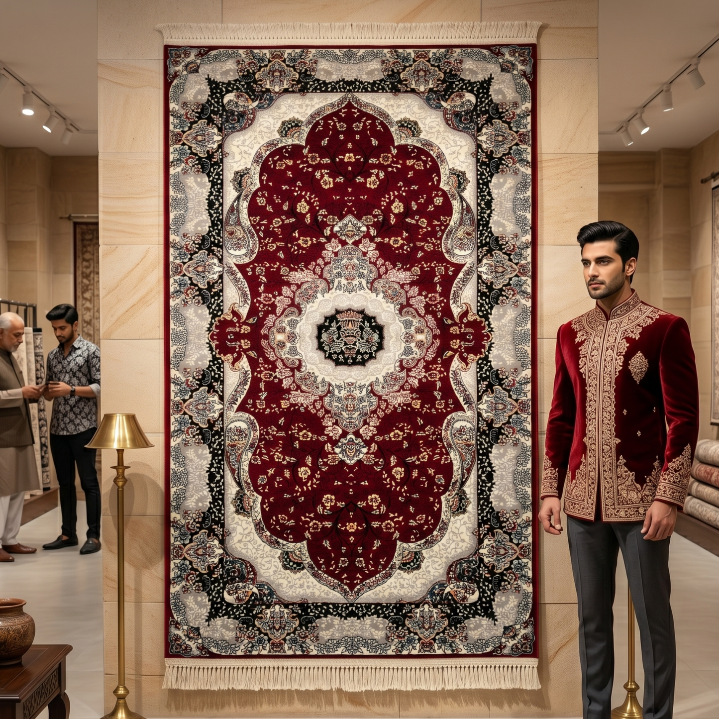 3 ft x 6 ft Burgundy Persian 1200 Reed Acrylic Prayer Rug, Iranian Medallion Carpet