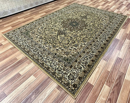 Luxurious 7 ft x 10 ft Venus Turkish Tabraiz Area Rug - Light Brown and Beige Elegance