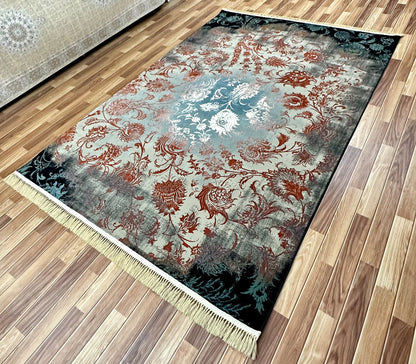 7 ft x 10 ft - Area Rug - Persian 700 Reeds - Farsh Nagina Mashad Helal 1 - Black with Multi Colors