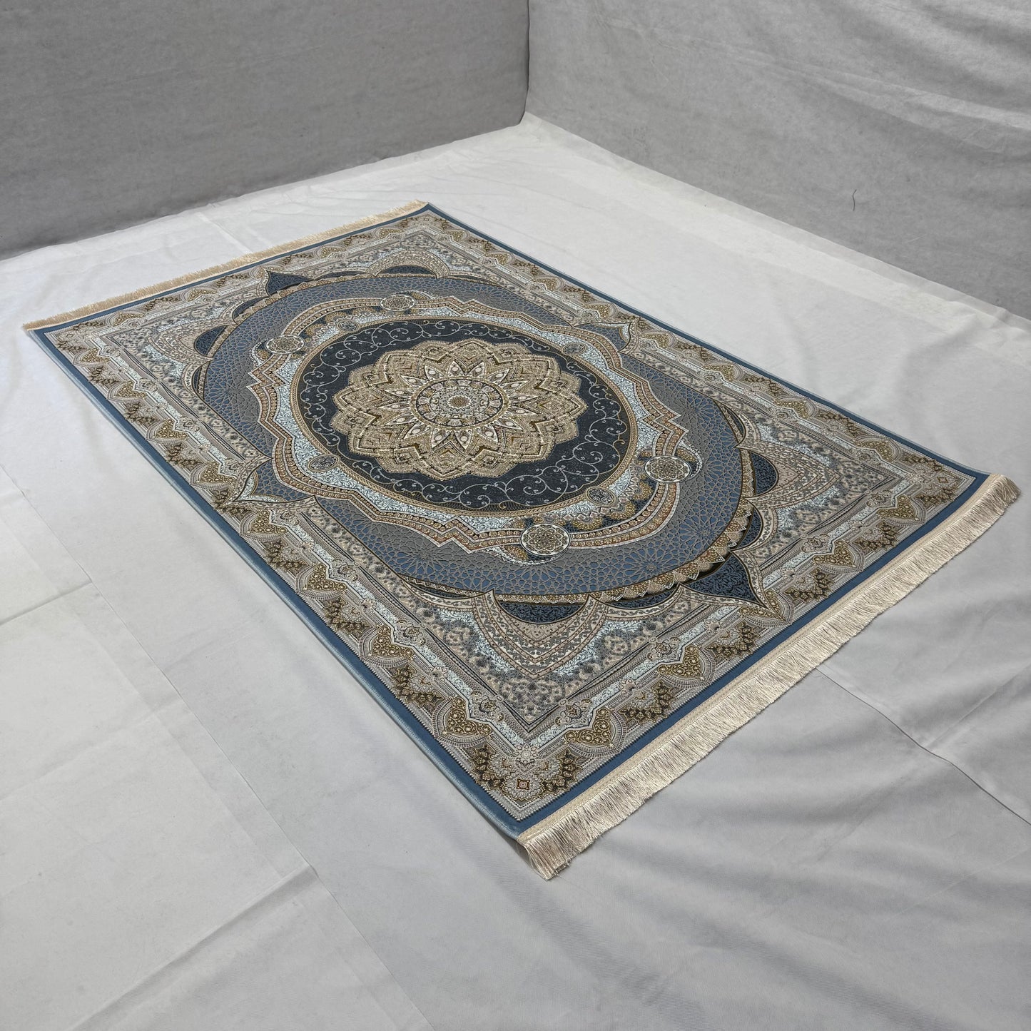 5ft x 8ft Persian Rug - Miniature | 1500 Reeds | Premium Silk, Machine-Made | Elegant Blue & Gold Medallion Design | Durable, Luxury Feel, Easy Maintenance | Made in Iran