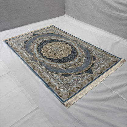 5ft x 8ft Persian Rug - Miniature | 1500 Reeds | Premium Silk, Machine-Made | Elegant Blue & Gold Medallion Design | Durable, Luxury Feel, Easy Maintenance | Made in Iran