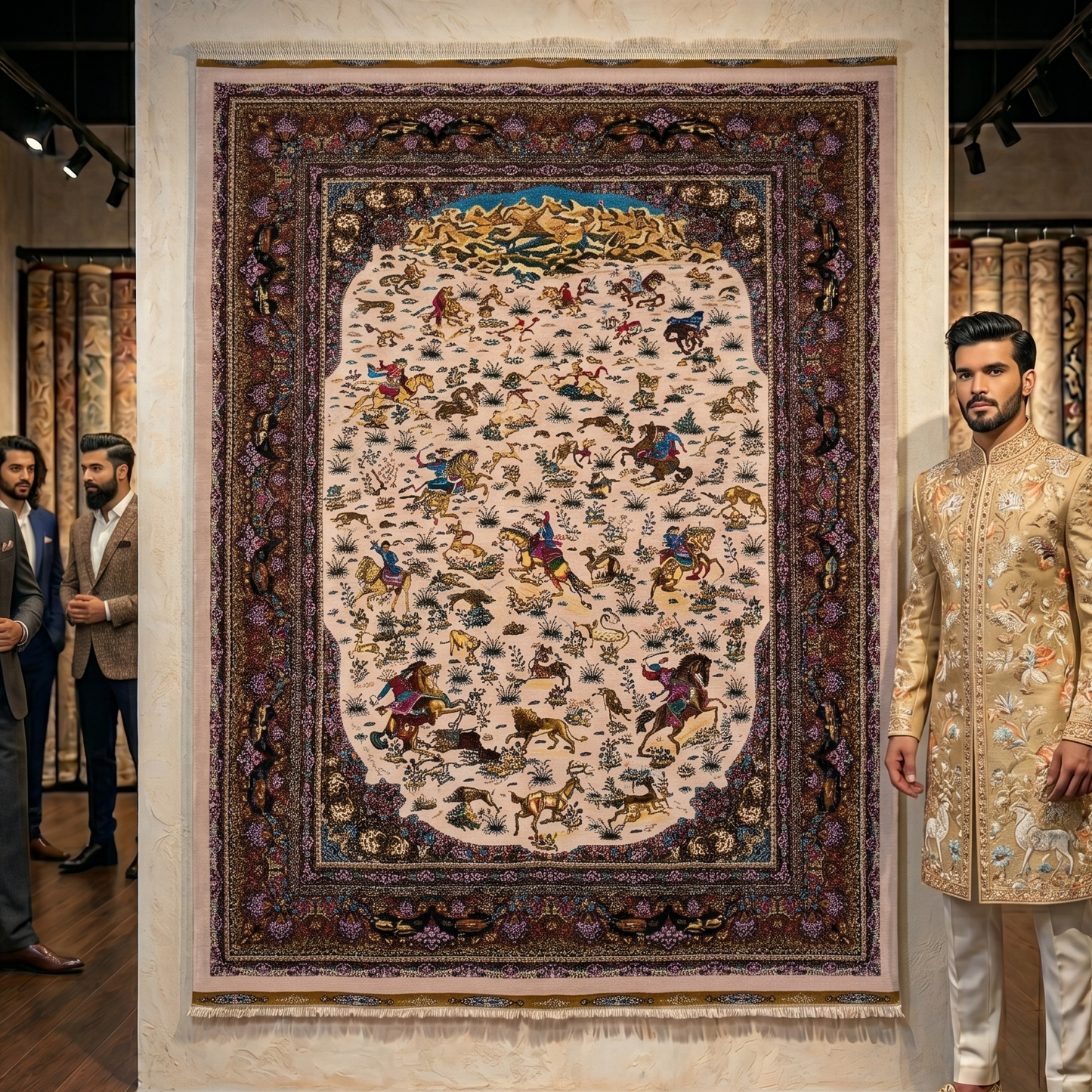 Persian Shekargh Ivory Silk Rug 7 ft x 10 ft | Pure Silk Abresham 1600 Reed