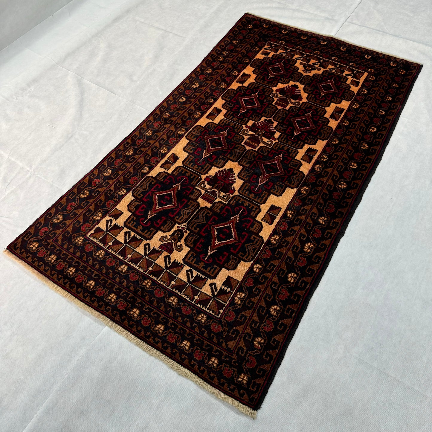 4x6 ft Handmade Baluchi Rug – Rich Brown and Cream Design, Perfect for Any Space