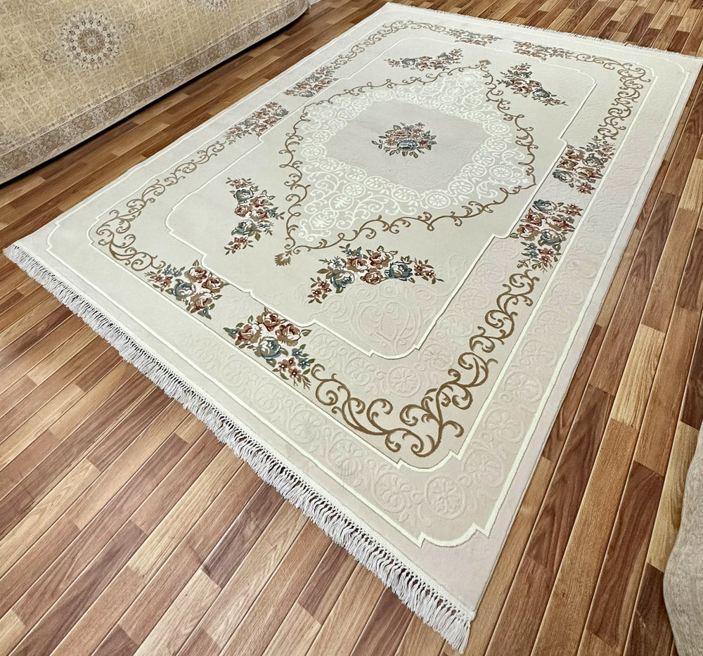 Elegant 8 ft x 11 ft Persian 1200 Reeds Area Rug - Farsh Avizeh 1 - Luxurious Beige Design