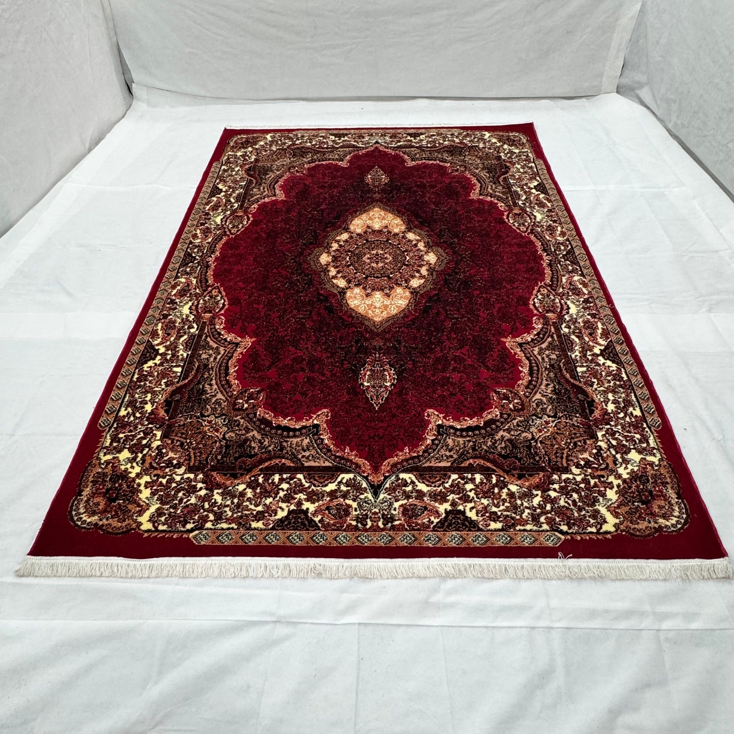 Persian Kashani Red Medallion Rug 8x11 ft – 500 Reeds Nylon Machine-Made Iran