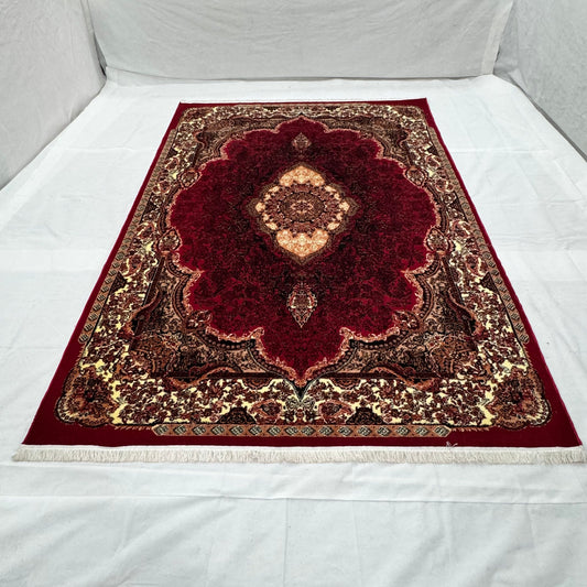 Persian Kashani Red Medallion Rug 8x11 ft – 500 Reeds Nylon Machine-Made Iran