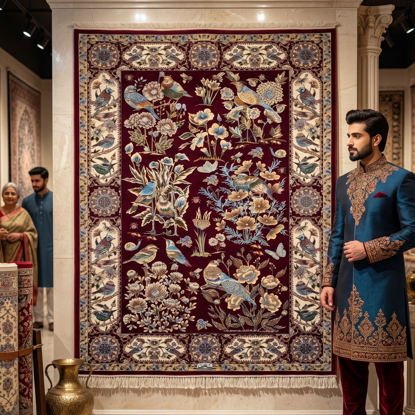 Persian Silk Bird & Floral Garden Rug 4 ft x 6 ft | 1600 Reed Pure Silk