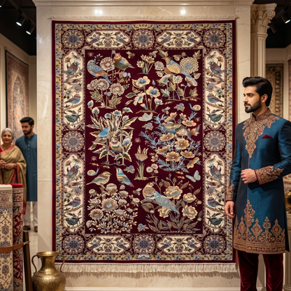 Persian Silk Bird & Floral Garden Rug 4 ft x 6 ft | 1600 Reed Pure Silk