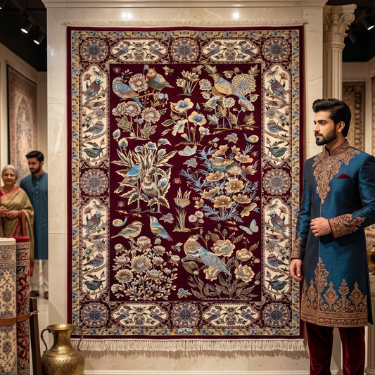 Persian Silk Bird & Floral Garden Rug 4 ft x 6 ft | 1600 Reed Pure Silk