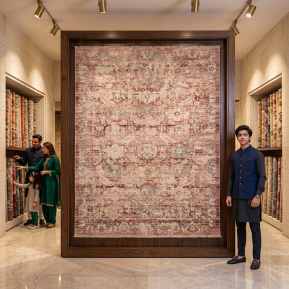 Oushak Heritage Turkish Acrylic Rug – Dusty Rose & Ivory Floral, 5 x 8 ft