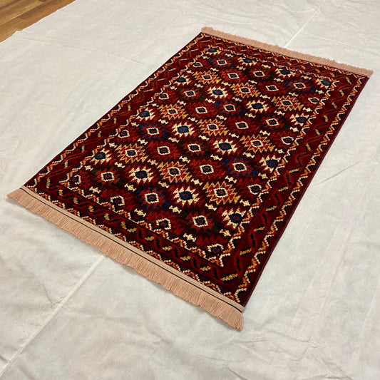 Elevate Your Space with Persian Baluchi 1 Area Rug - 3 ft x 5 ft - Rich Red Wine - Luxurious Machine-Made Excellence