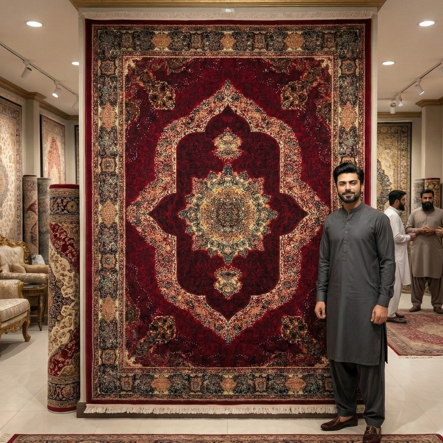 Persian Kashani Red Medallion Rug 7x10 ft – 500 Reeds Nylon Machine-Made Iran