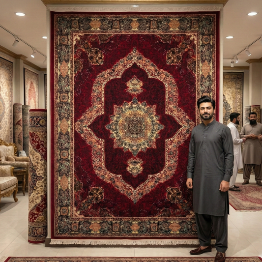 Persian Kashani Red Medallion Rug 7x10 ft – 500 Reeds Nylon Machine-Made Iran