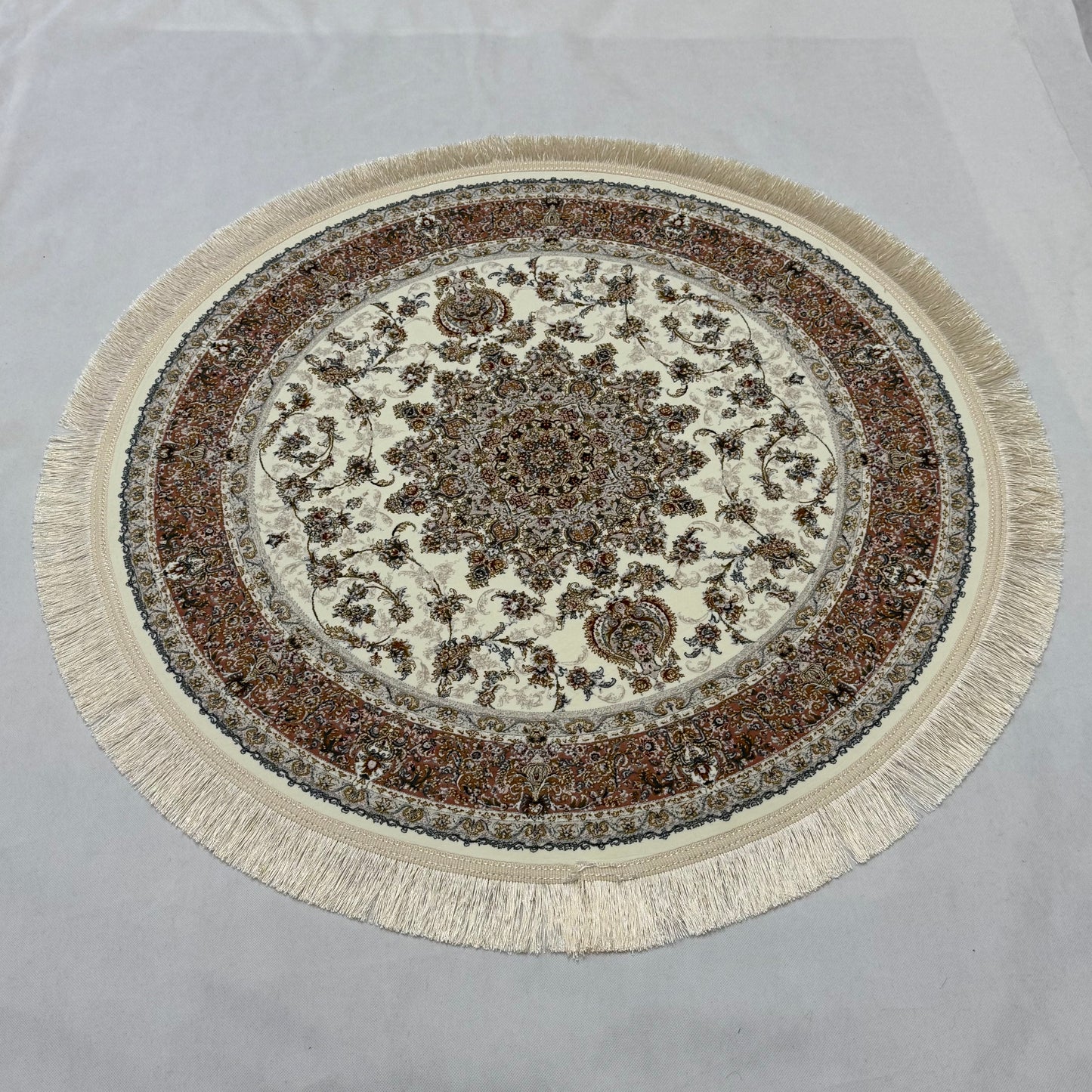 3 ft x 3 ft Persian Round Rug - Miniature by Pars Nagsh Kashan - 1500 Reeds - Elegant Ivory Design