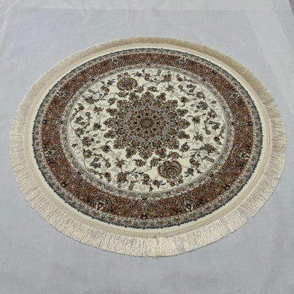 3 ft x 3 ft Persian Round Rug - Miniature by Pars Nagsh Kashan - 1500 Reeds - Elegant Ivory Design
