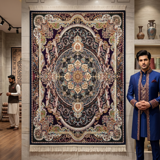 Persian Medallion Rug 4 ft x 6 ft | Burgundy & Teal | 700 Reed Acrylic
