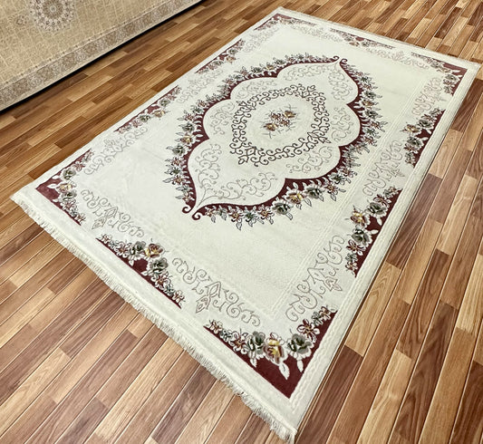 7 ft x 10 ft - Area Rug - Persian Silky - Sabiha FD 1 - Beige and Red Wine