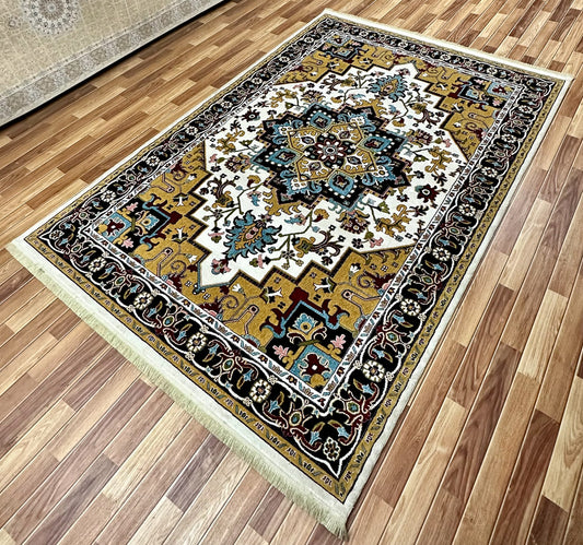 7 ft x 10 ft - Area Rug - Persian Silky - Paytakht 1 - Beige and Multi Colors