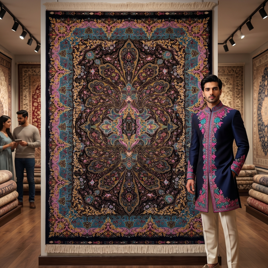 Persian Silk Medallion Rug 5 ft x 8 ft | 1600 Reed Pure Silk Abresham