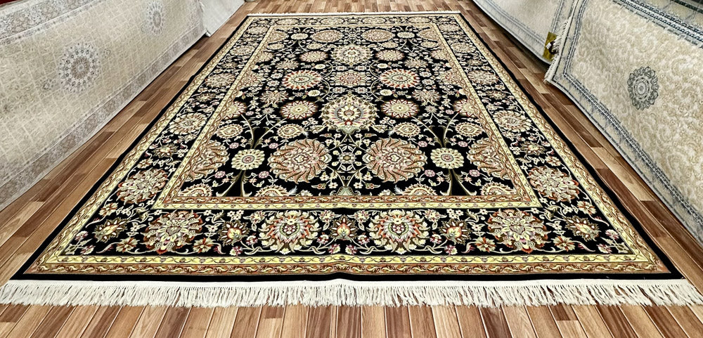 10 ft x 13 ft - Area Rug - Persian 1200 Reeds - Farsh Estark 1 - Black and Beige with Multi Colors