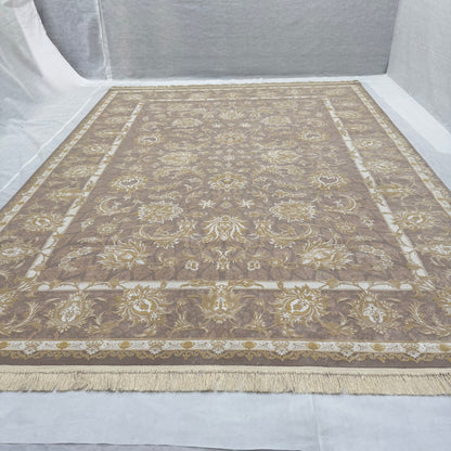 Persian Silk Rug 10 ft x 13 ft | Beheshti Tabriz 1200 Reeds | Rose Gold Luxury Floral Design