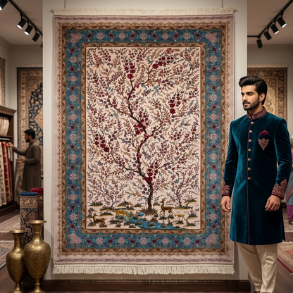 Persian Tree of Life Silk Rug 7 ft x 10 ft | Pure Silk Abresham 1600 Reed