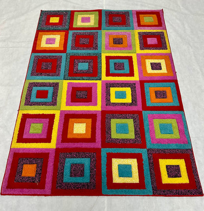 Vibrant Multi-Color Turkish Venus Area Rug - 4 ft x 6 ft - Glow 1 - Modern Geometric Design