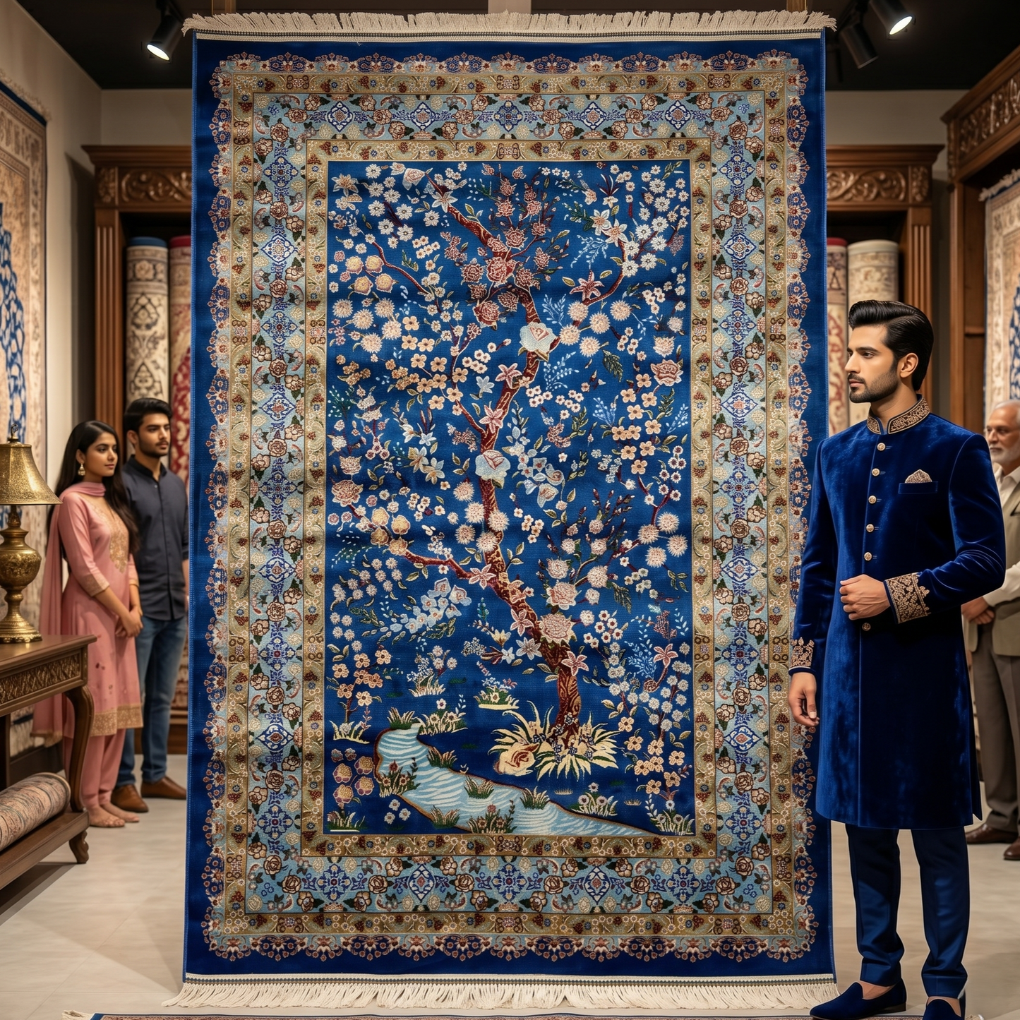 Persian Silk Blossom Tree Rug 4 ft x 6 ft | Pure Silk Abresham | 1600 Reeds
