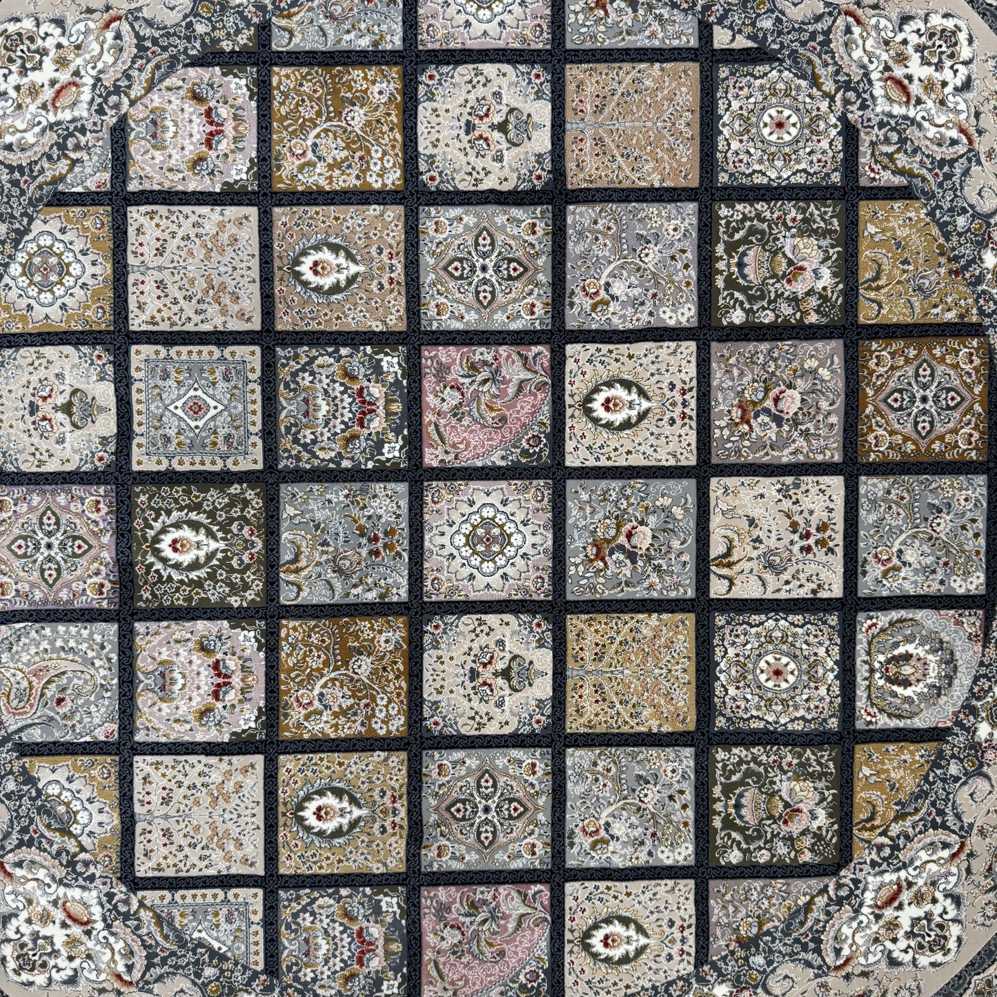 5 ft x 5 ft Persian Round Rug – Miniature by Pars Nagsh Kashan – 1500 Reeds – Floral Design