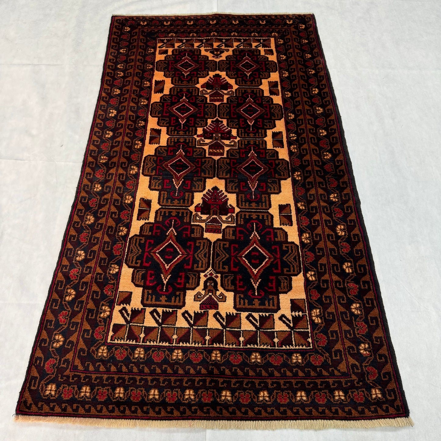 4x6 ft Handmade Baluchi Rug – Rich Brown and Cream Design, Perfect for Any Space