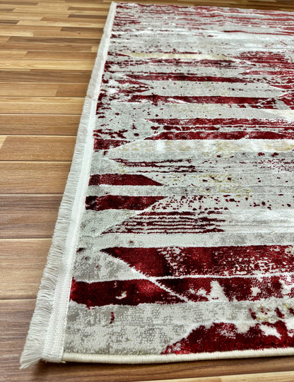 Luxurious 7 ft x 10 ft JD Turkish Silky Area Rug - Contemporary Grey and Red Wine Design