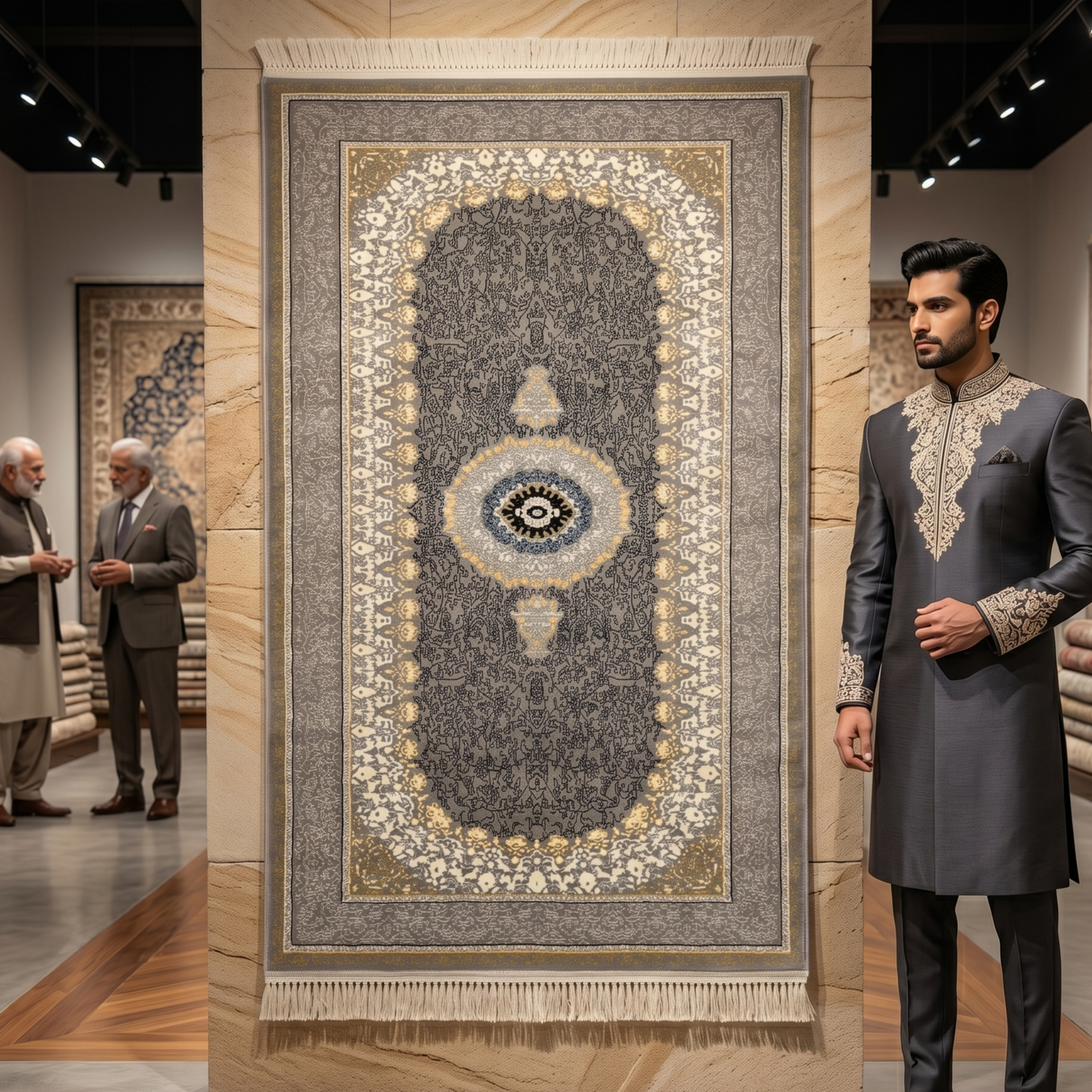 3 ft x 6 ft Grey Persian 1200 Reed Acrylic Rug, Iranian Medallion Carpet