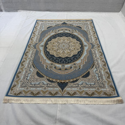 5ft x 8ft Persian Rug - Miniature | 1500 Reeds | Premium Silk, Machine-Made | Elegant Blue & Gold Medallion Design | Durable, Luxury Feel, Easy Maintenance | Made in Iran