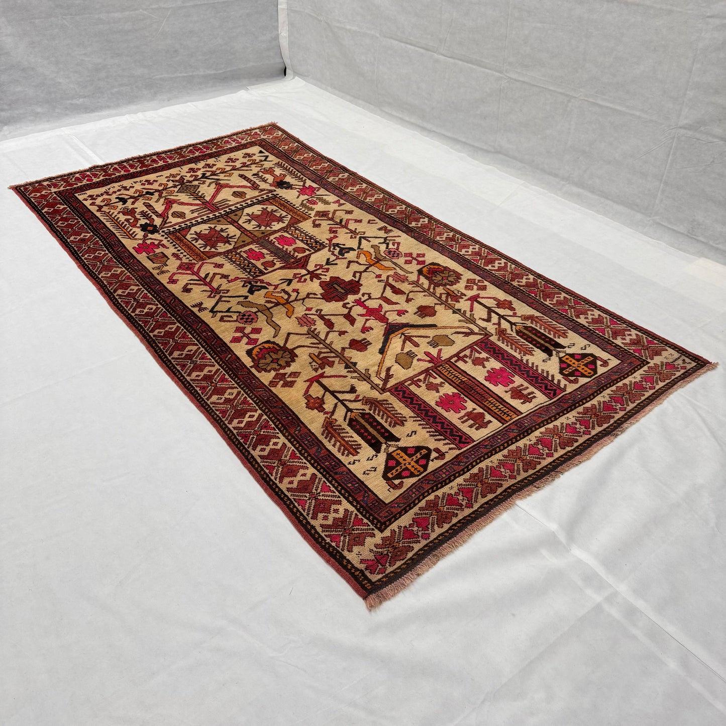 Handmade Afghan Wool Rug - 4.5 ft x 9 ft | Baluchi Aqsi Design | Durable, Eco-Friendly Luxury