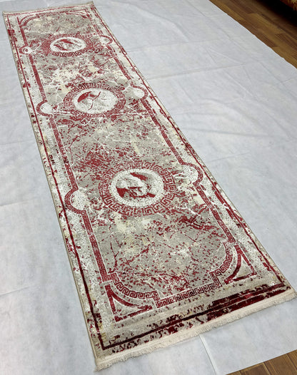 2.5 ft x 10 ft - Runner - Persian - Silky III 1 - Grey and Red Wine