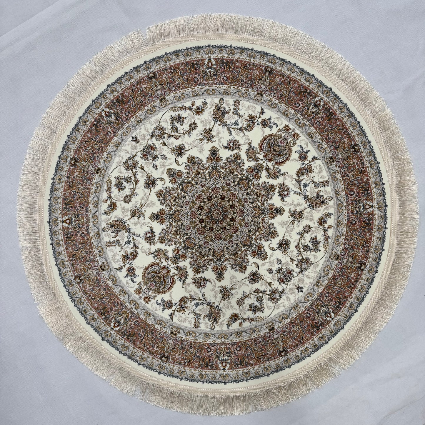 3 ft x 3 ft Persian Round Rug - Miniature by Pars Nagsh Kashan - 1500 Reeds - Elegant Ivory Design