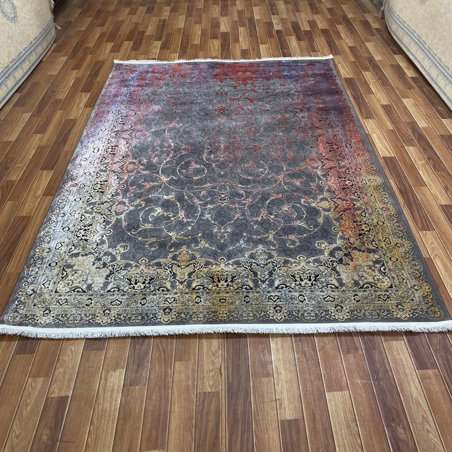 Elegant 7 ft x 10 ft Persian Area Rug - Mahromah 1 - Grey with Multi Colors - Superior Comfort & Luxury Accent