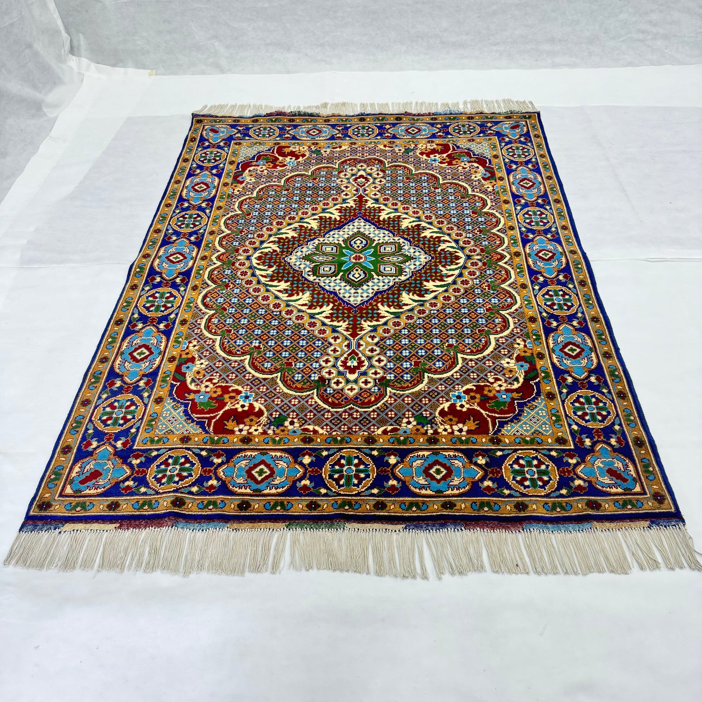 5 ft x 8 ft Afghan Wool Handmade Rug - Multicolor Biljek Marinos Design - Luxury Artisan Craftsmanship